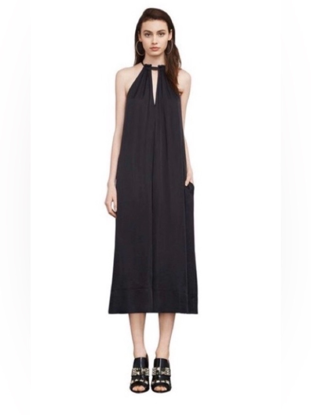 Bcbgmaxazria Ellah Halter Wide Leg Black Jumpsuit With Pockets Size Small